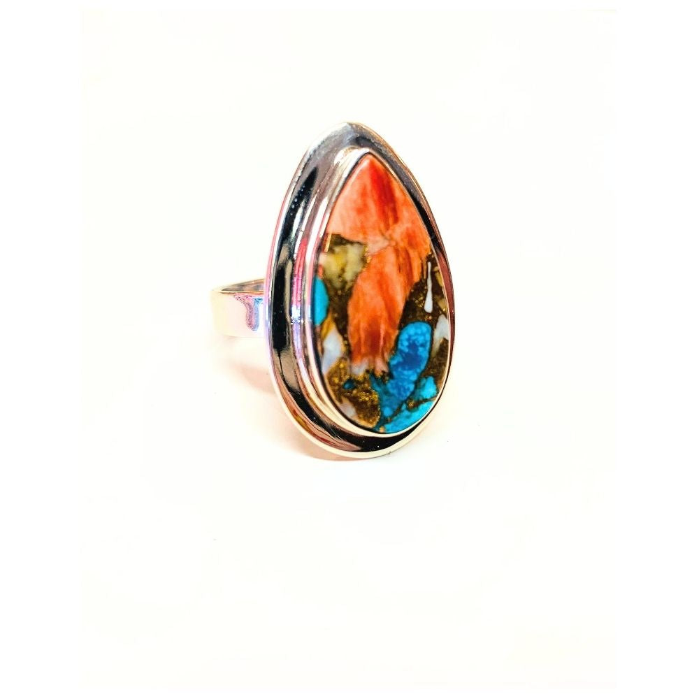 Bague goutte Névada Copper Turquoise et Argent 925 sur fond blanc- Protection - Byartmexbijoux