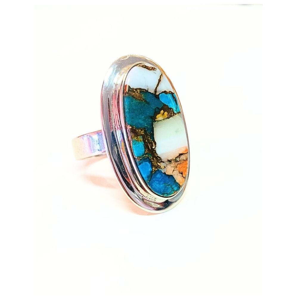Bague en argent 925 avec pierre Copper Turquoise - Protection - Ovale avec contour - T : 57