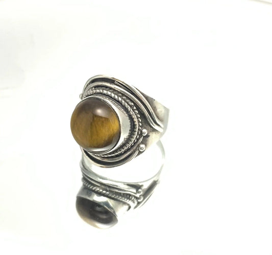 bague en œil de tigre et argent 925 - byartmexbijoux