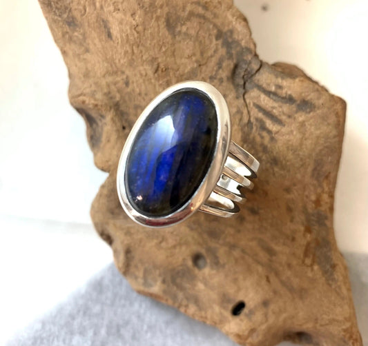 Bague La Natural Mystic en Labradorite bleue et argent 925
