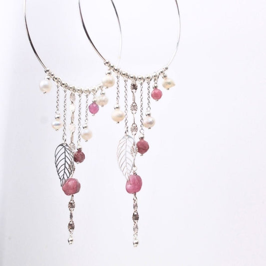 Boucles d'oreilles créoles en Perles d'eau douce & Argent 925 - Élégance bohème