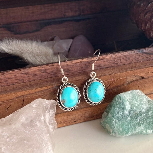 Boucles d’oreilles en Turquoise d’Arizona et Argent 925 - Lagon - Protection