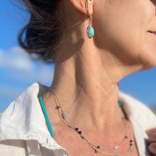 Boucles d’oreilles en Turquoise d’Arizona et Argent 925 - Lagon - Protection