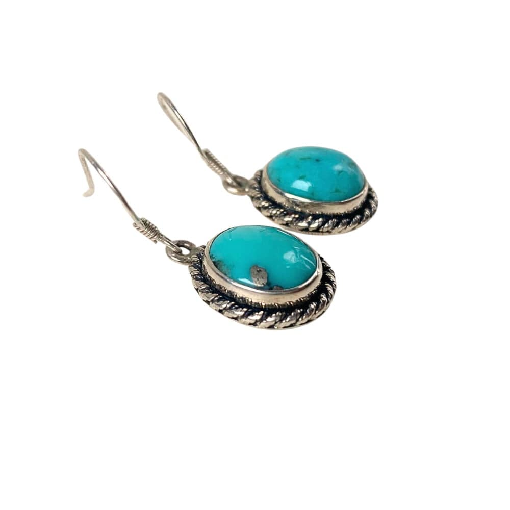 Boucles d’oreilles en Turquoise d’Arizona et Argent 925 - Lagon - Protection