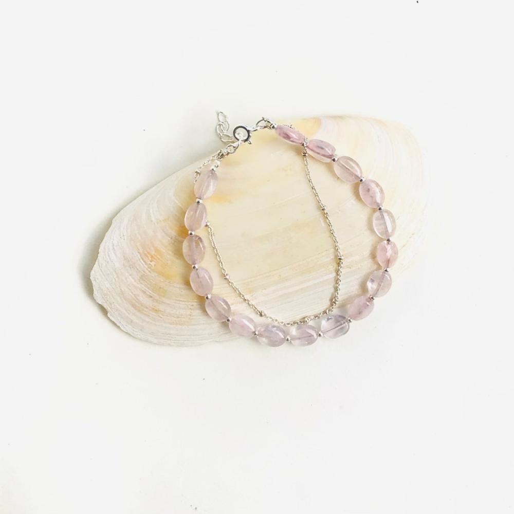 Bracelet artisanal Rosalie en Argent 925 et Quartz Rose I bijoux en pierres naturelles