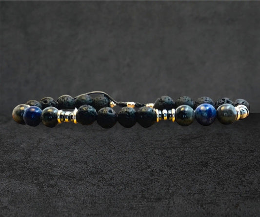 Bracelet homme en Larvikite sur cordon – Protection, ancrage et sagesse intérieure - Byartmexbijoux