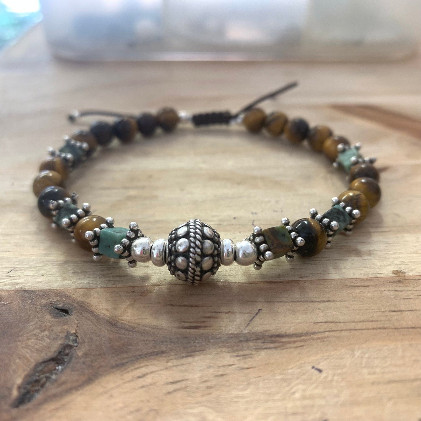 Bracelet homme en Turquoise Africaine, Œil de Tigre et Argent 925 – Équilibre, protection et force naturelle - Byartmexbijoux -