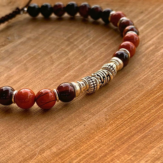 Bracelet Homme Œil de Taureau, Jaspe Rouge, Argent 925 - Puissance -