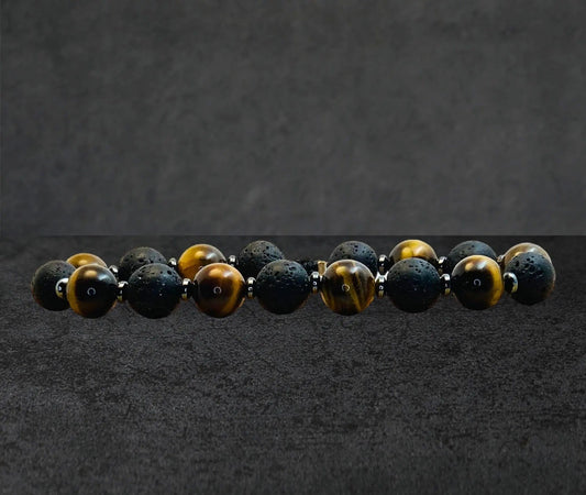 Bracelet Homme - Oeil de Tigre - Pierre de lave - Hématite -