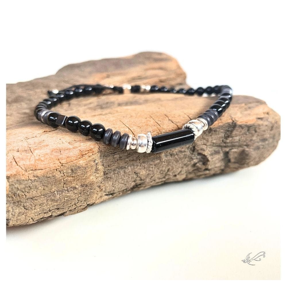 Bracelet Homme Turquoise Africaine & Onyx – Hématite & Argent 925