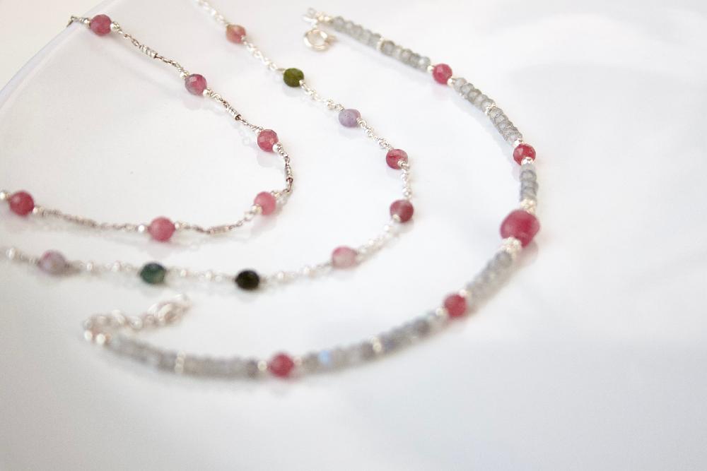 Bracelet Rosa, Argent 925 avec Tourmaline Rose & Labradorite | Équilibre & Protection, Byartmexbijoux