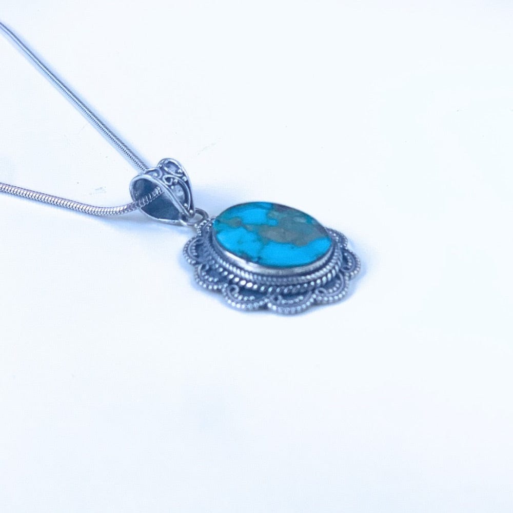 Pendentif en Turquoise du Népal et Argent 925 - Azura - Protection -