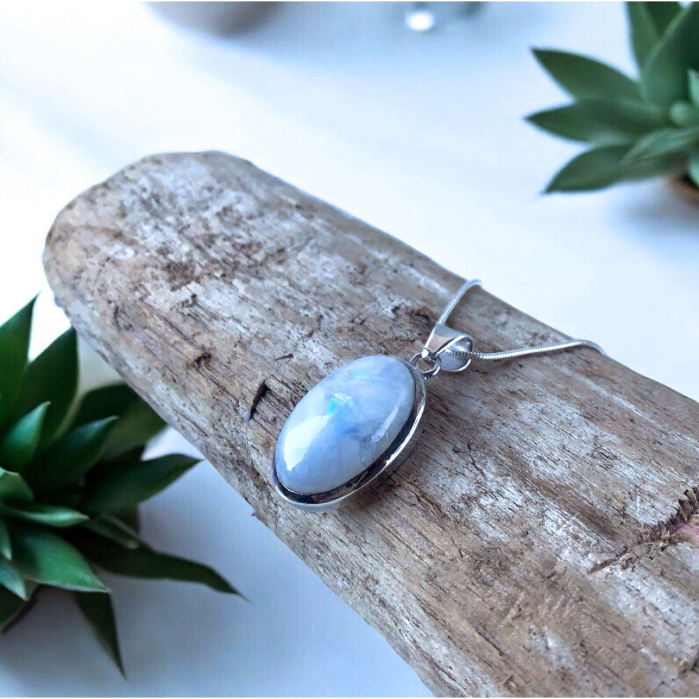 Pendentif Pierre de Lune - Argent 925 - Arc en Ciel -