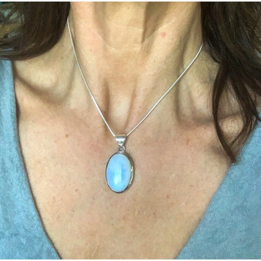 Pendentif Pierre de Lune - Argent 925 - Arc en Ciel -