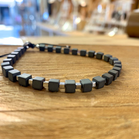 Bracelet homme en hématite et argent 925 - Cordon réglable en nylon - Fabriqué en France 🇫🇷