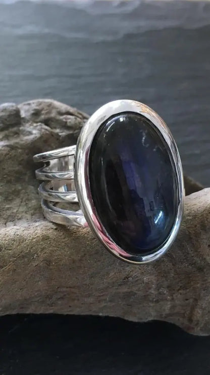 Bague en argent 925 et Labradorit - La Natural Mystic - byartmexbijoux