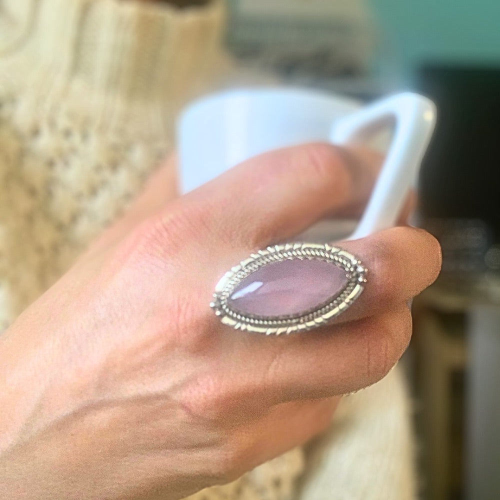 Bague Quartz Rose Argent 925 Amoureuse Portée