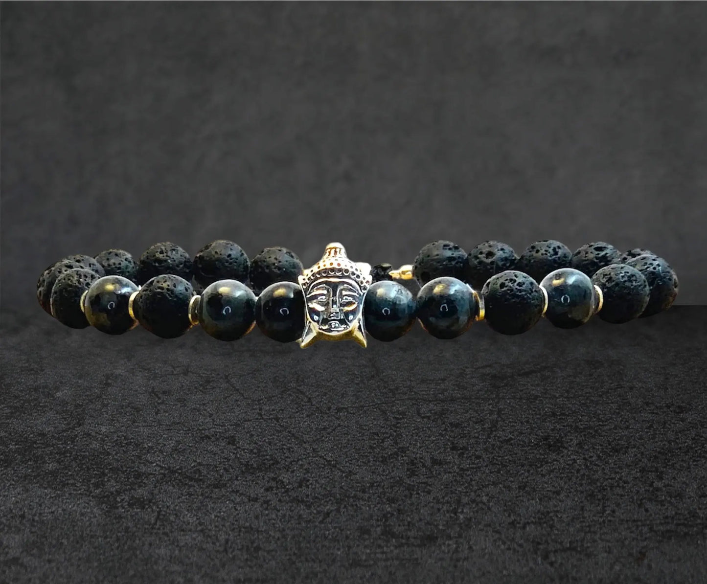 Bracelet Homme Bouddha, Pierre de Lave, Larvikite