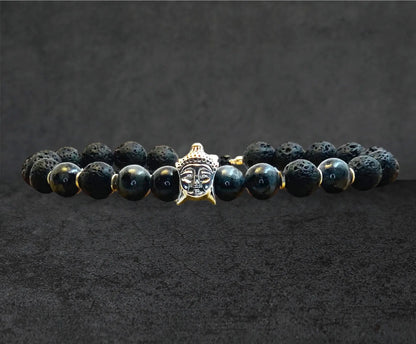 Bracelet Homme Bouddha, Pierre de Lave, Larvikite