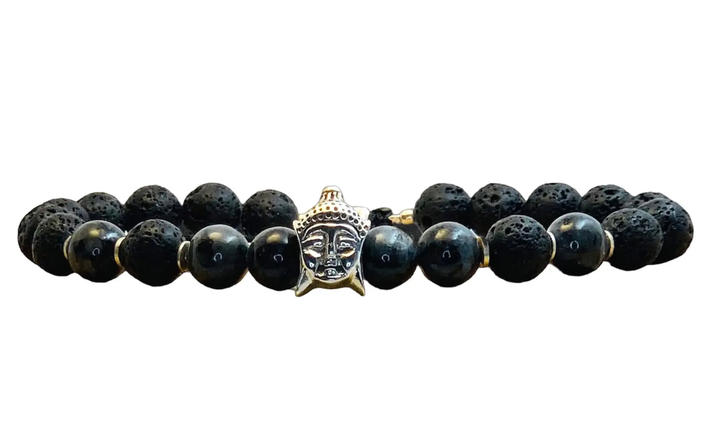 Bracelet Homme Bouddha, Pierre de Lave, Larvikite