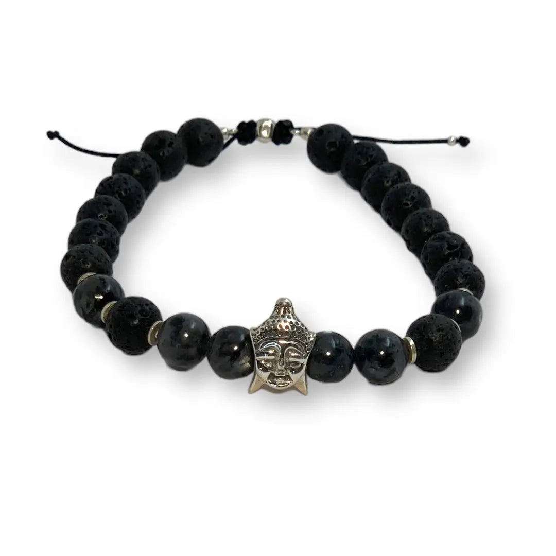 Bracelet Homme Bouddha, Pierre de Lave, Larvikite