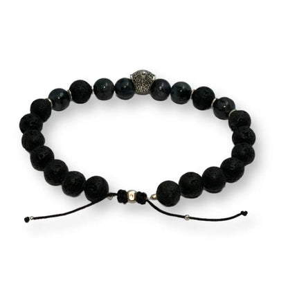 Bracelet Homme Bouddha, Pierre de Lave, Larvikite