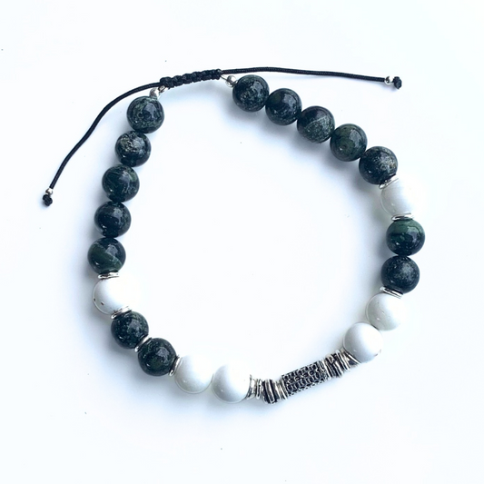 Bracelet Homme jaspe Kambaba, Howlite & Argent 925 sur fond blanc - Équilibre Intérieur Byartmexbijoux