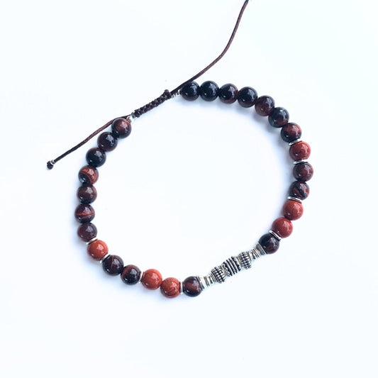 Bracelet Homme Œil de Taureau, Jaspe Rouge, Argent 925 sur fond blanc - Puissance - Byartmexbijoux