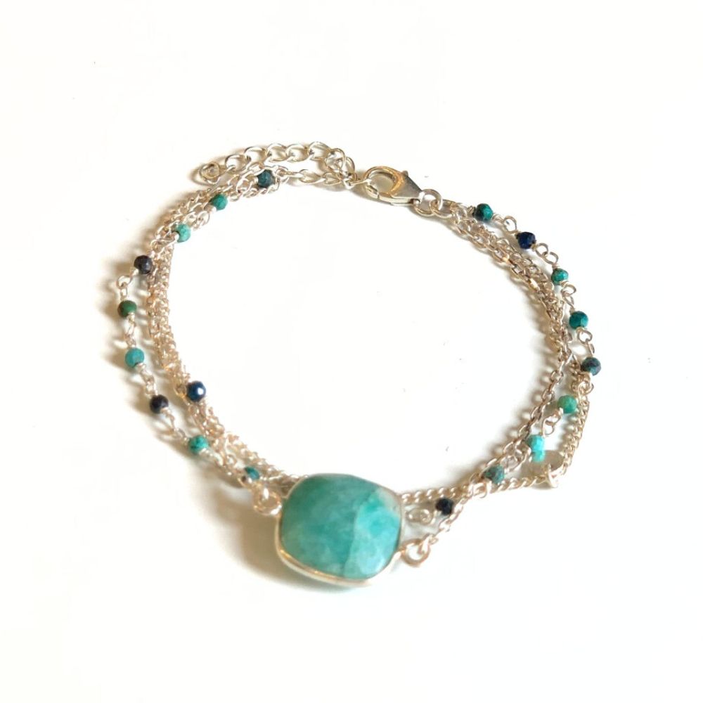 Bracelet en Pierres Naturelles et Argent 925 - Carina - Amazonite / Chrysocolle 
 sur fond blanc - Harmonie et équilibre - Byartmexbijoux