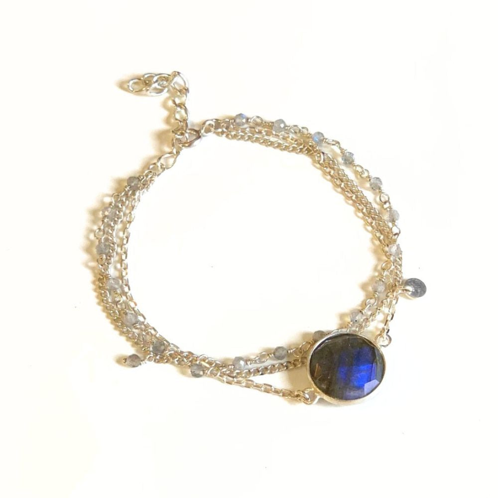 Bracelet en Pierres Naturelles et Argent 925 - Carina - Labradorite, sur fond blanc - Harmonie et équilibre - Byartmexbijoux