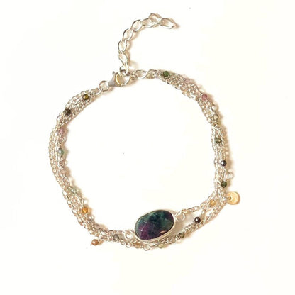 Bracelet en Pierres Naturelles et Argent 925 - Carina - Rubis sur Zoïsite / Tourmaline, sur fond blanc - Harmonie et équilibre - Byartmexbijoux