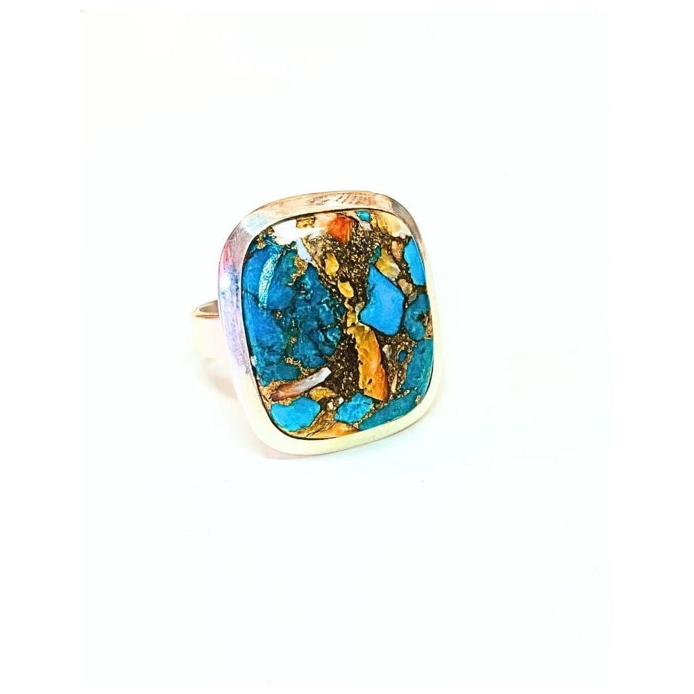 Bague en argent 925 avec pierre Copper Turquoise - Protection - Carrée - T : 54.5