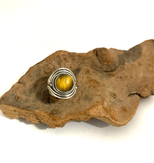 bague en œil de tigre et argent 925 - byartmexbijoux