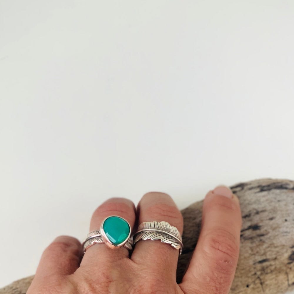 Bague Plume en Chrysoprase et Argent 925 - Bijou amérindien - Selena