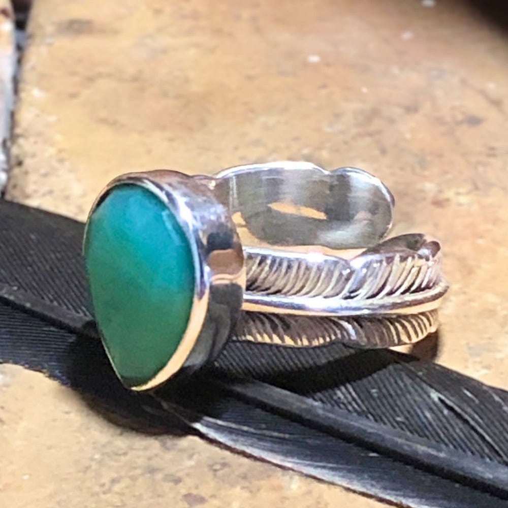 Bague Plume en Chrysoprase et Argent 925 - Bijou amérindien - Selena