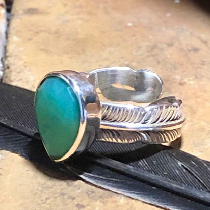 Bague Plume en Chrysoprase et Argent 925 - Bijou amérindien - Selena