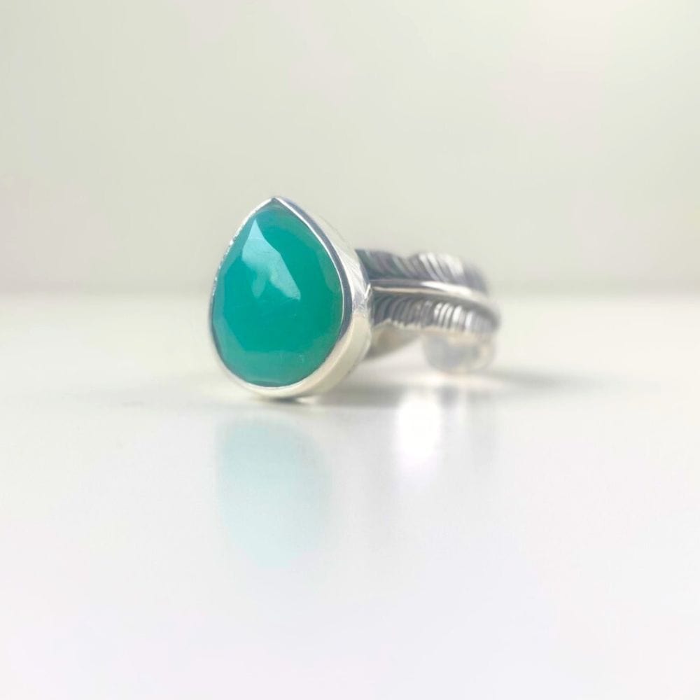 Bague Plume en Chrysoprase et Argent 925 - Bijou amérindien - Selena