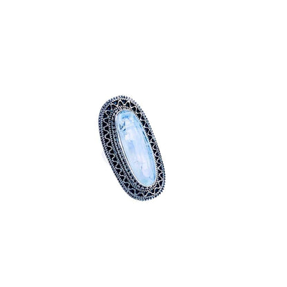 Bagues Pierre de Lune - Argent 925 - La Spirituelle - 56 (cabochon : 2,5 x 4 cm)