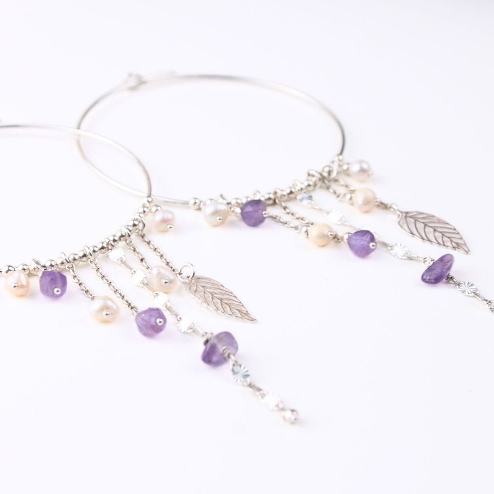 Boucles d'oreilles créoles en Perles d'eau douce & Argent 925 - Élégance bohème