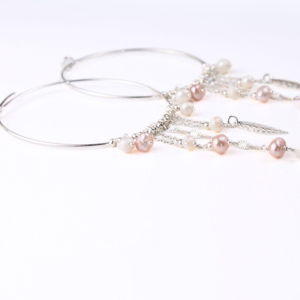 Boucles d'oreilles créoles en Perles d'eau douce & Argent 925 - Élégance bohème