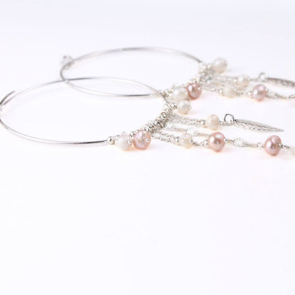 Boucles d'oreilles créoles en Perles d'eau douce & Argent 925 - Élégance bohème