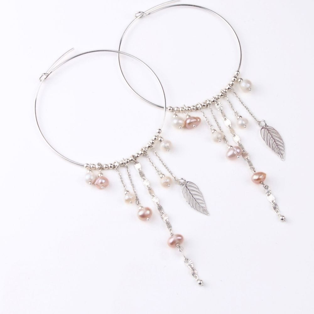 Boucles d'oreilles créoles en Perles d'eau douce & Argent 925 - Élégance bohème