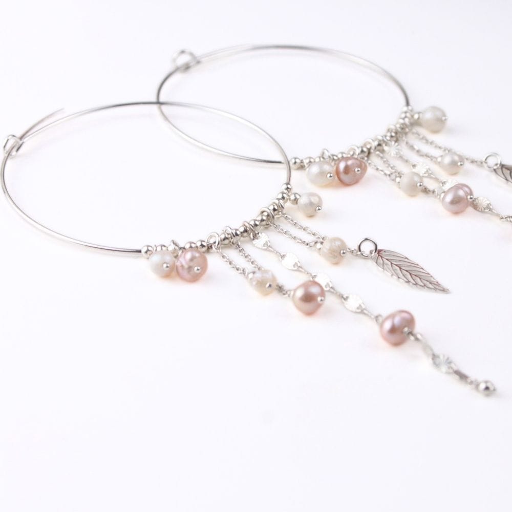 Boucles d'oreilles créoles en Perles d'eau douce & Argent 925 - Élégance bohème