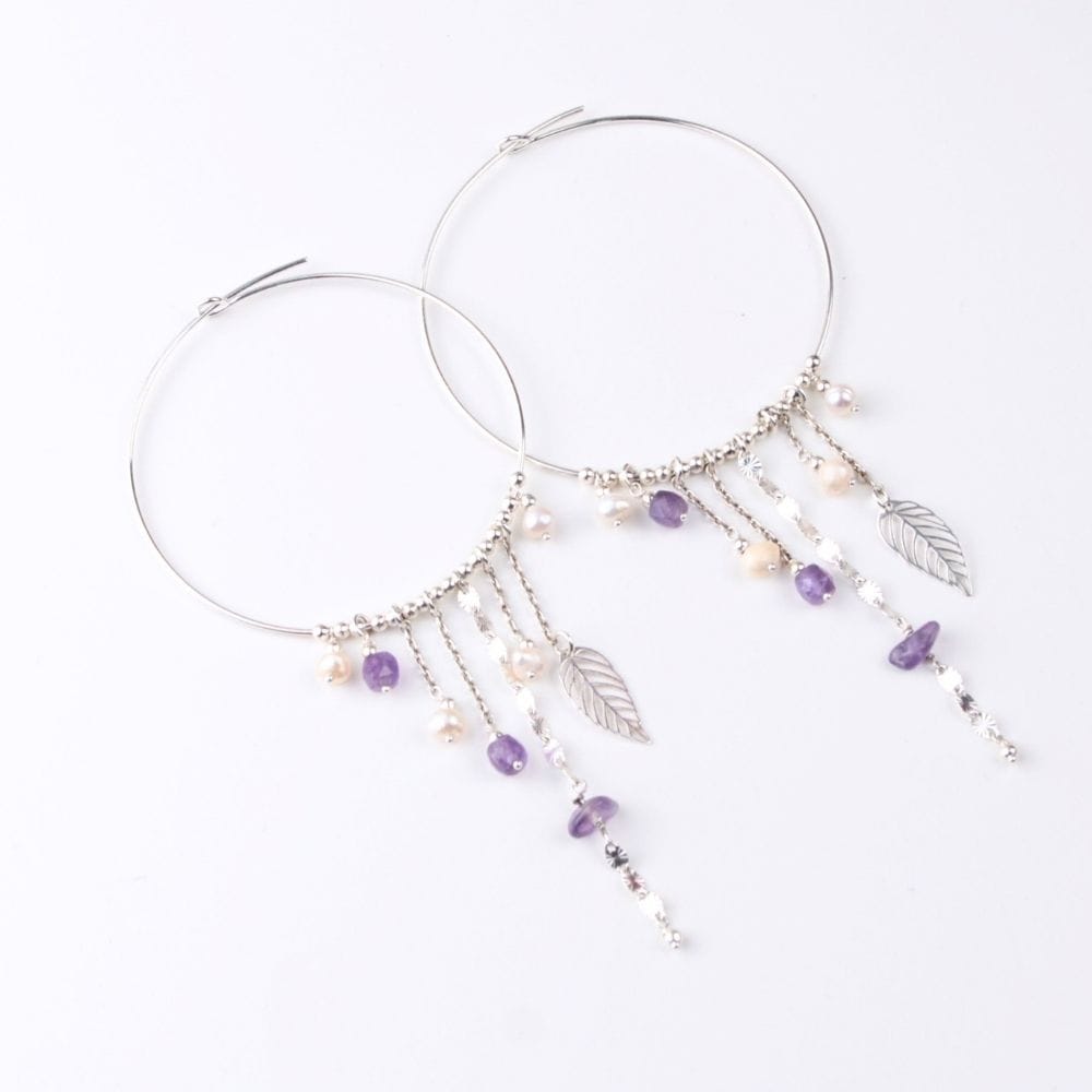 Boucles d'oreilles créoles en Perles d'eau douce & Argent 925 - Élégance bohème