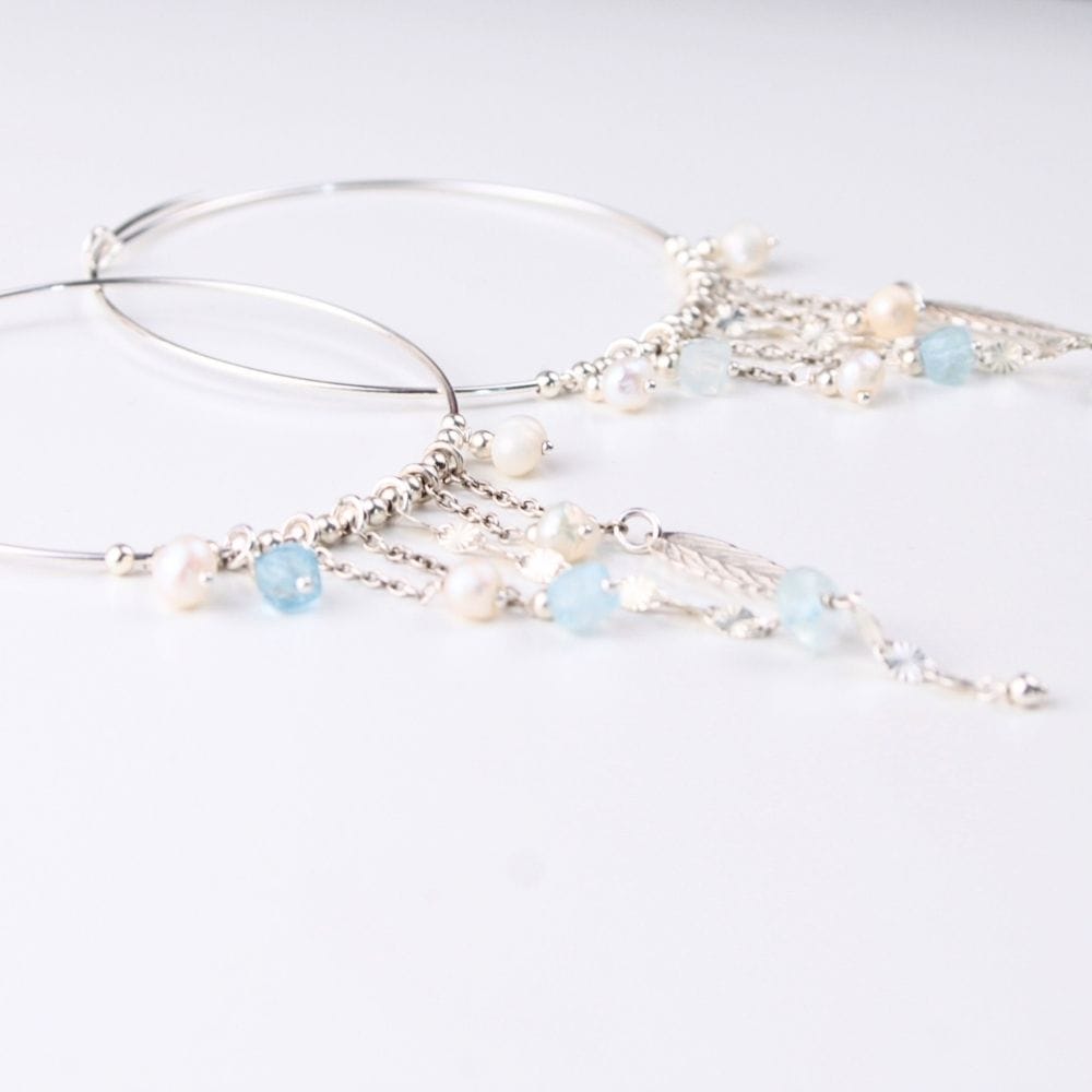 Boucles d'oreilles créoles en Perles d'eau douce & Argent 925 - Élégance bohème