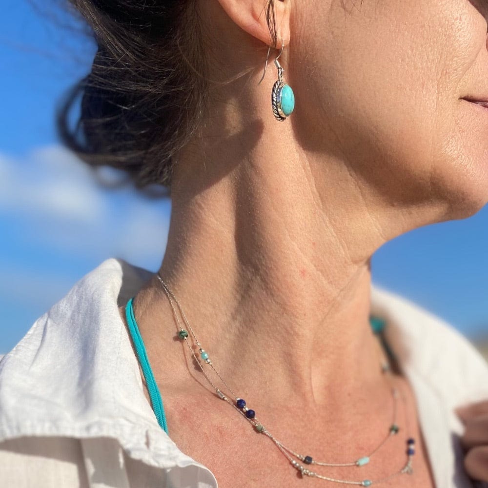 Boucles d’oreilles en Turquoise d’Arizona et Argent 925 - Lagon - Protection