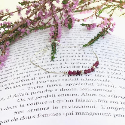 Bracelet artisanal en argent 925 et rubylite - Bijou fait main et pierre naturelle