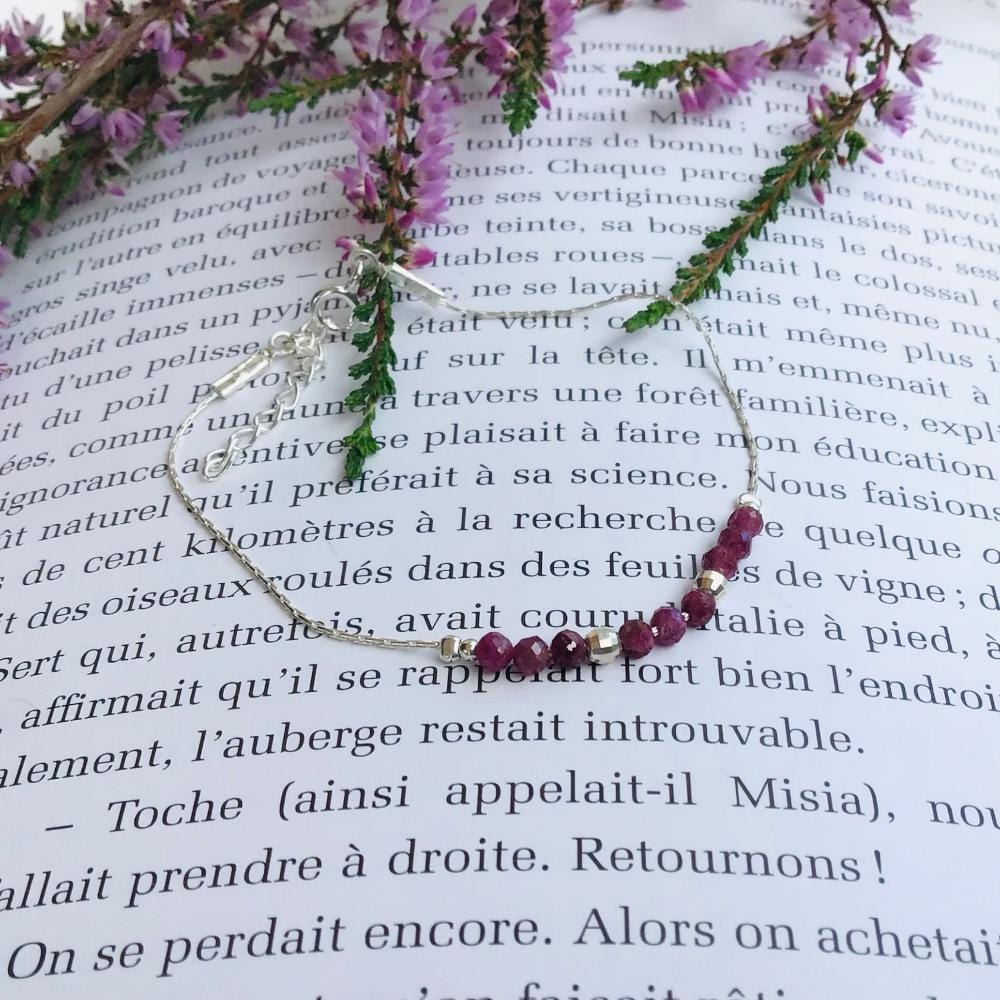 Bracelet artisanal en argent 925 et rubylite - Bijou fait main et pierre naturelle
