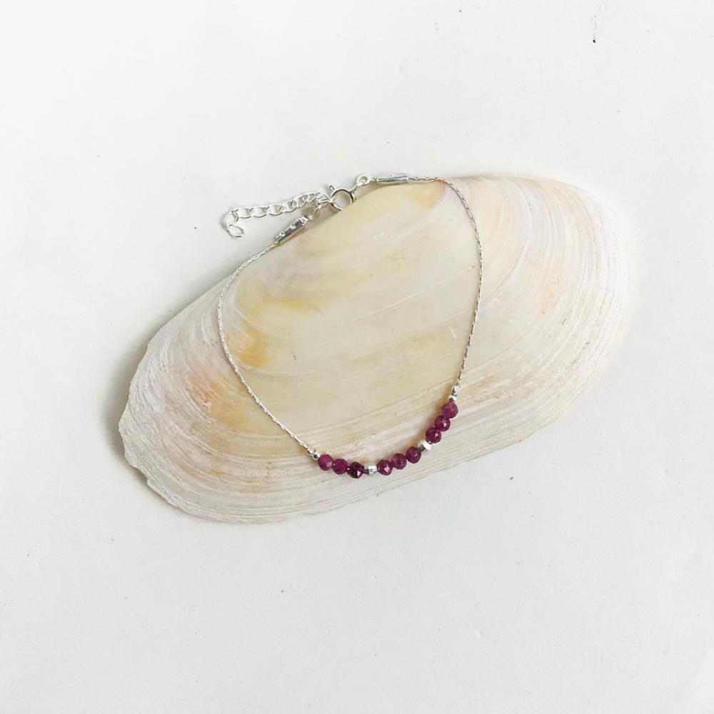 Bracelet artisanal en argent 925 et rubylite - Bijou fait main et pierre naturelle