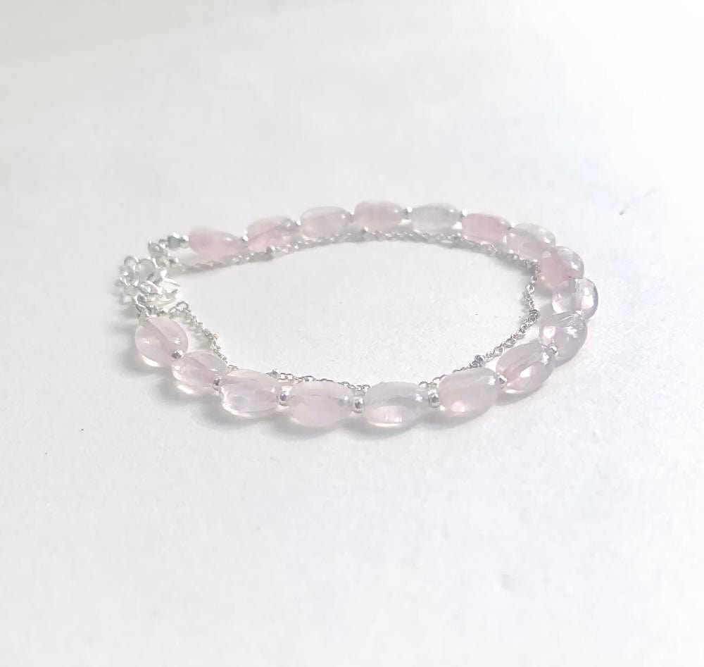Bracelet artisanal Rosalie en Argent 925 et Quartz Rose I bijoux en pierres naturelles